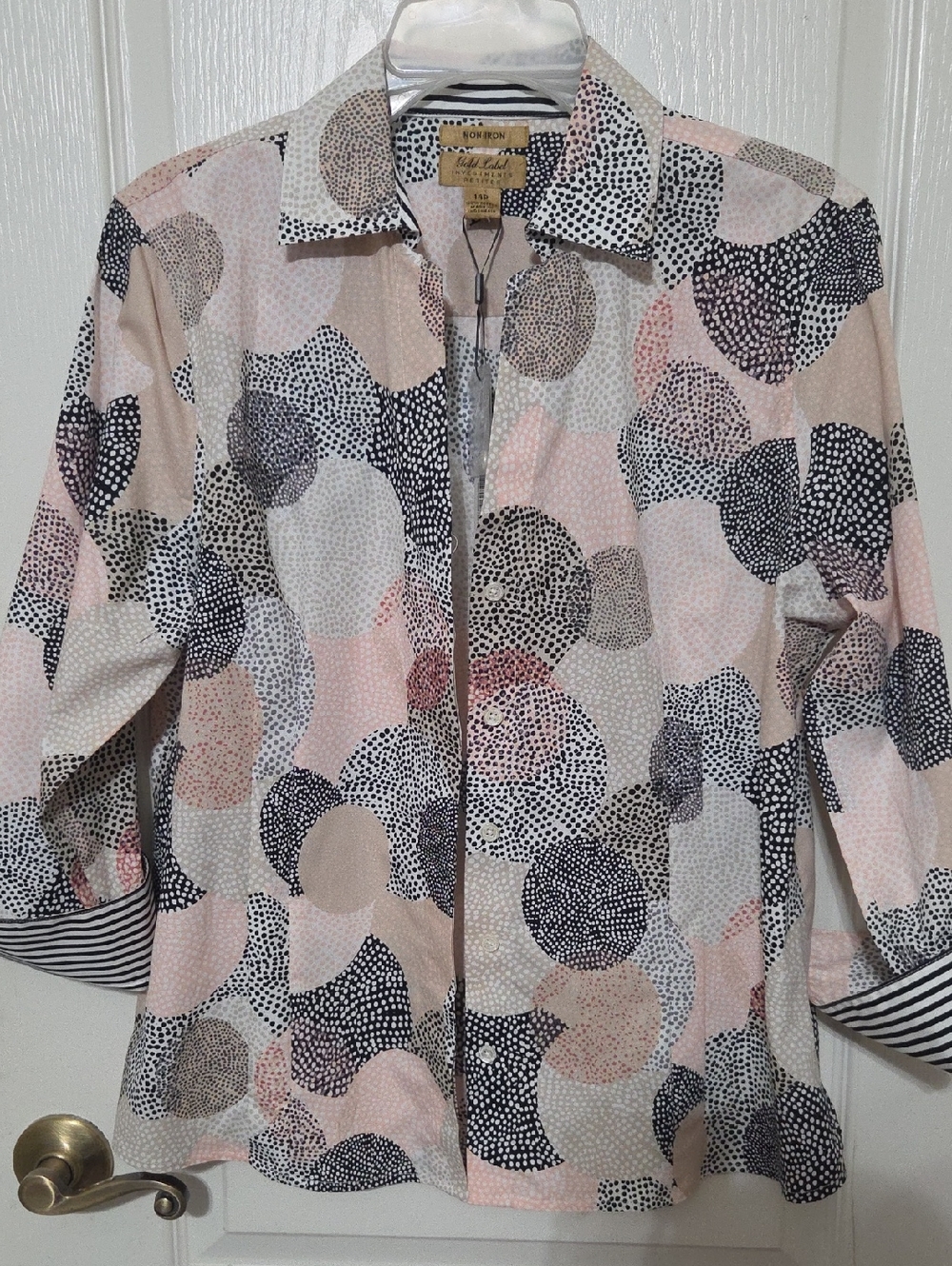 Bon Worth Women's Pink & Black Dot Print Button-Down Shirt